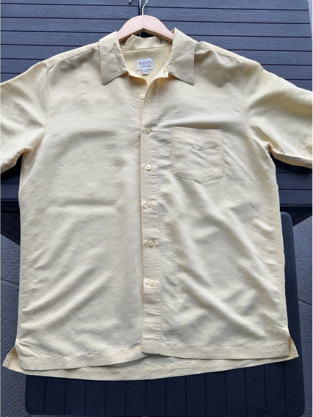 Atlantis by Solitude Men’s Large Yellow Textured Button Up Shirt Short Sleeve - Picture 3 of 8
